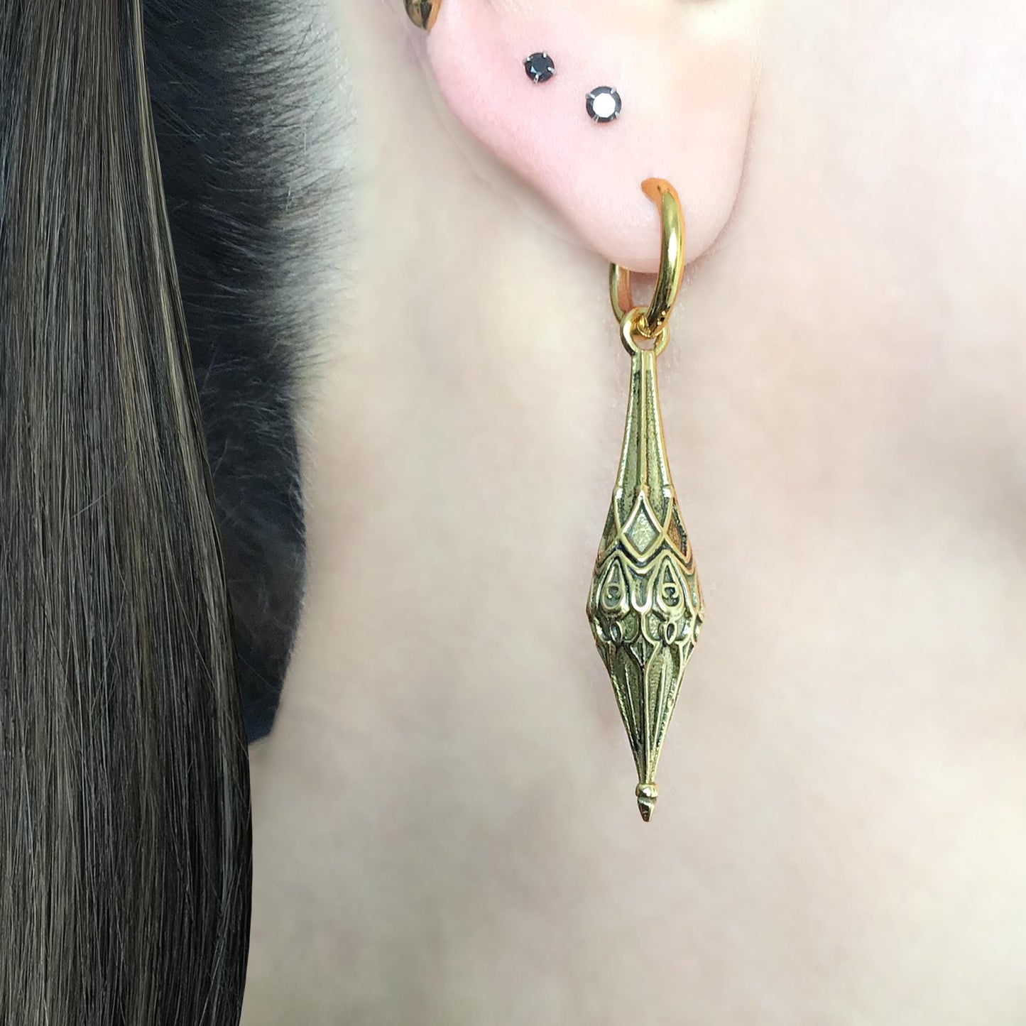 Gothic Pendulum Hoop Earrings, Gothic spike Lilla hoop earrings, Spike earrings hoop earrings, Goth jewelry, black hoop, statement earrings