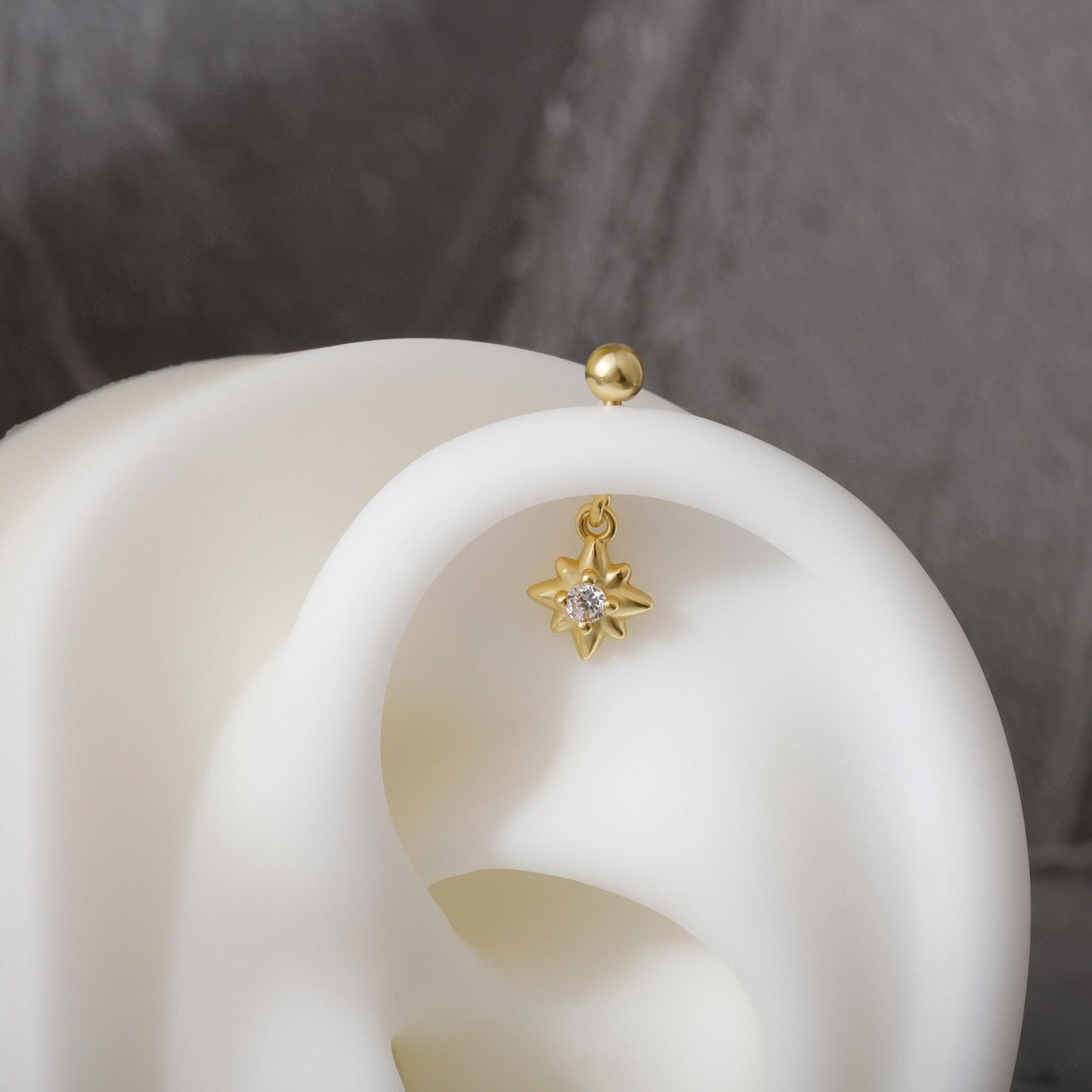 S925 Hexagram Helix Earring Stud, 18g Helix Piercing Jewelry, 6.5mm Cartilage Stud, Vertical Helix Ring, Tagus Helix Dangle Earring Stud