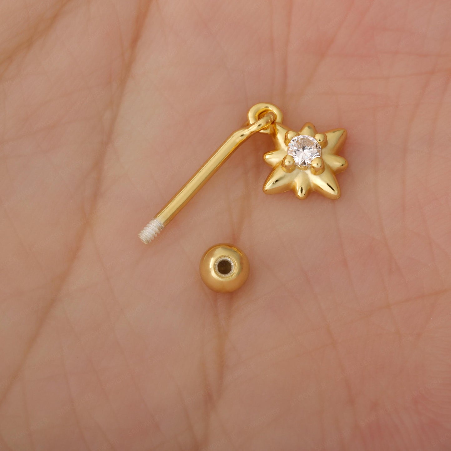 S925 Hexagram Helix Earring Stud, 18g Helix Piercing Jewelry, 6.5mm Cartilage Stud, Vertical Helix Ring, Tagus Helix Dangle Earring Stud