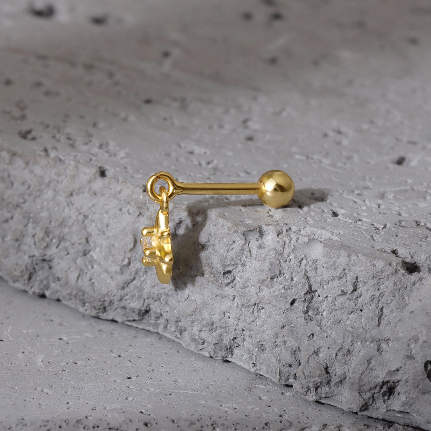 S925 Hexagram Helix Earring Stud, 18g Helix Piercing Jewelry, 6.5mm Cartilage Stud, Vertical Helix Ring, Tagus Helix Dangle Earring Stud