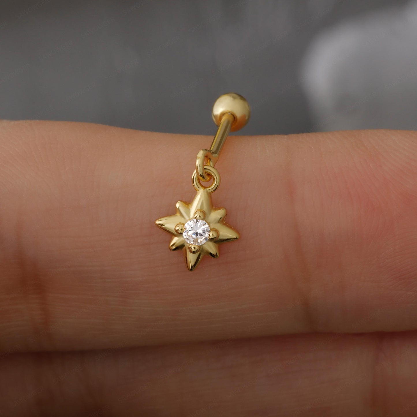 S925 Hexagram Helix Earring Stud, 18g Helix Piercing Jewelry, 6.5mm Cartilage Stud, Vertical Helix Ring, Tagus Helix Dangle Earring Stud