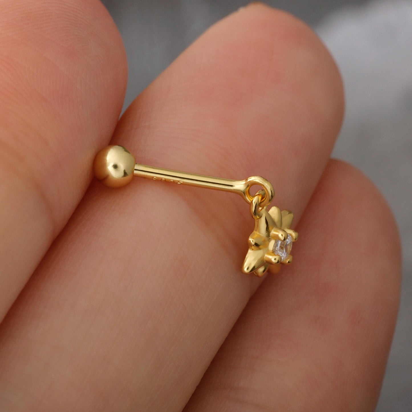 S925 Hexagram Helix Earring Stud, 18g Helix Piercing Jewelry, 6.5mm Cartilage Stud, Vertical Helix Ring, Tagus Helix Dangle Earring Stud