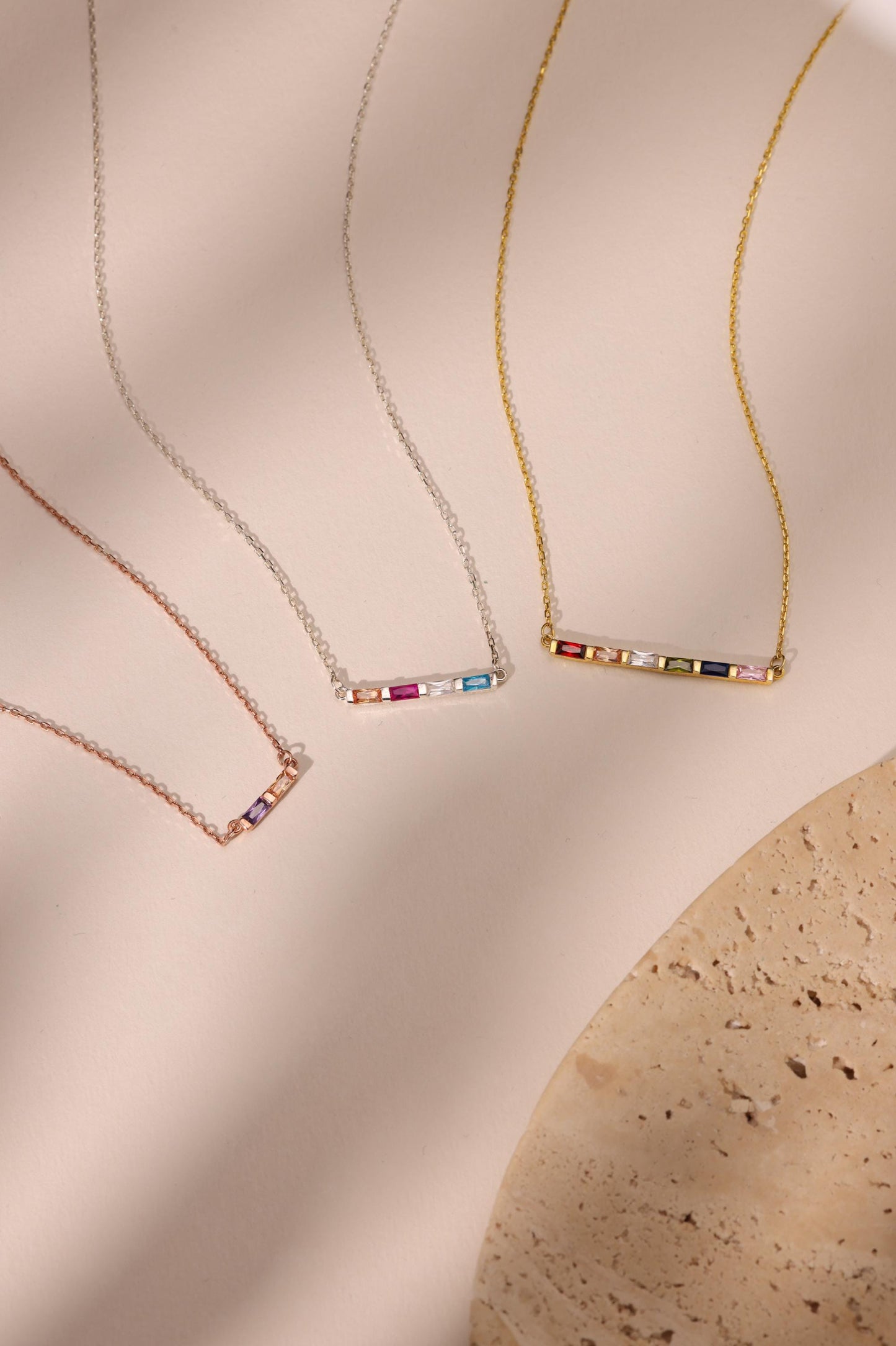Baguette Birthstone Necklace,Family Birthstone Necklace,Personalized Gift,Mother's Birthstone Jewelry,Mothers Day Gift for Mom,Birthday Gift