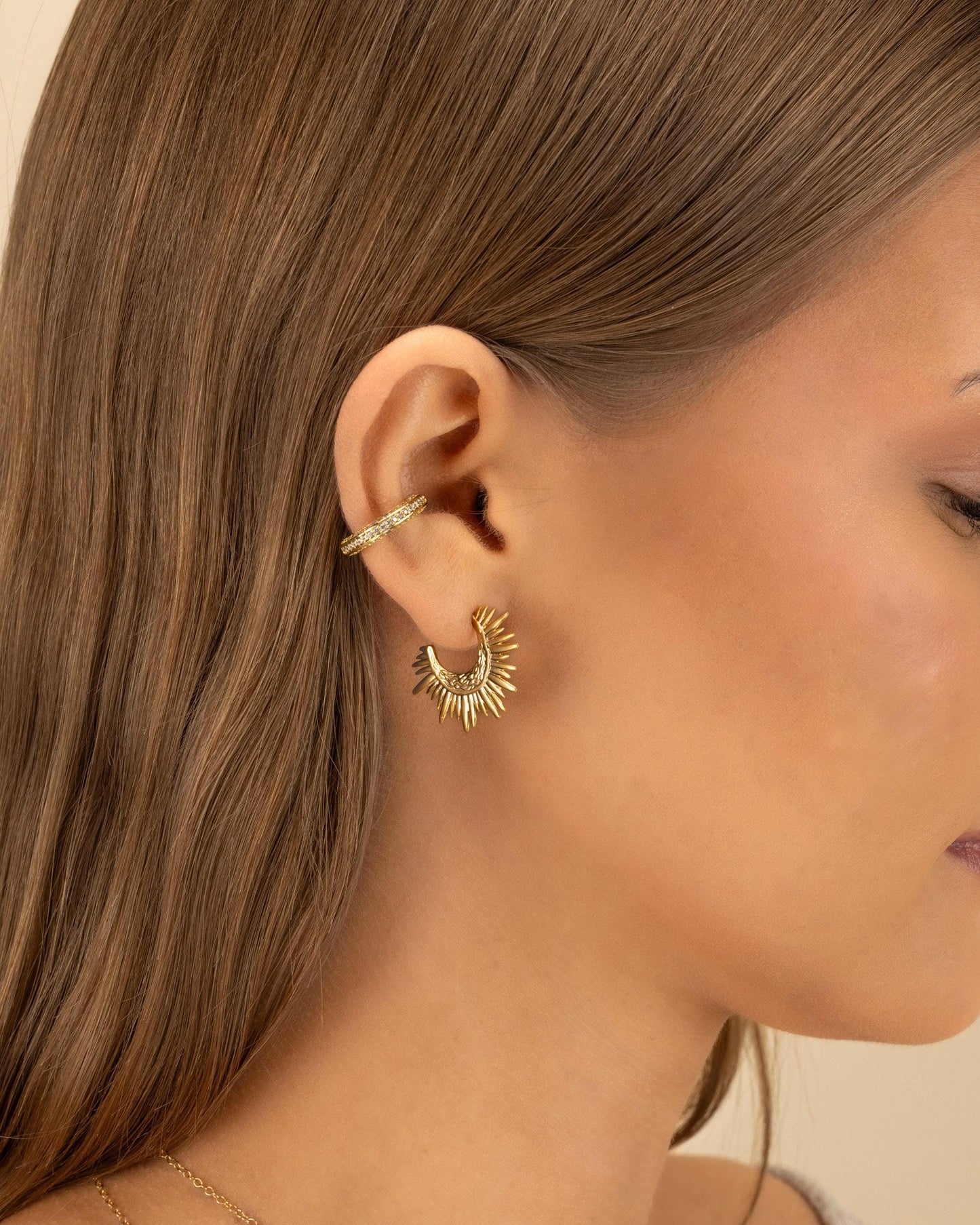 GOLD SUN EARRINGS • delicate dangle earrings • sol starburst • silver gold hoops • anniversary birthday gift • nickel free jewelry • EAHL1AU