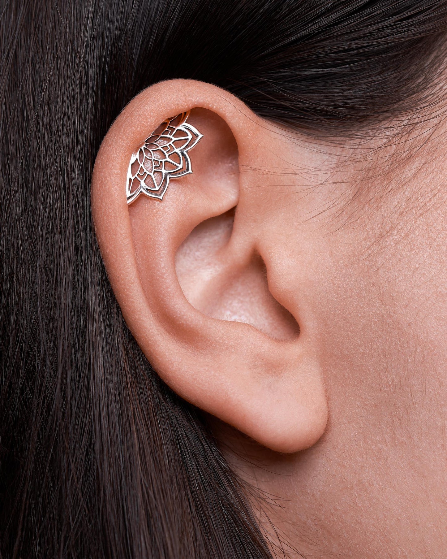 Boho Helix Earring • Geometric Mandala Lotus Flower Hidden Helix • Piercing 18G 16G • Cartilage Bohemian Silver Spiritual Jewelry • CRT023
