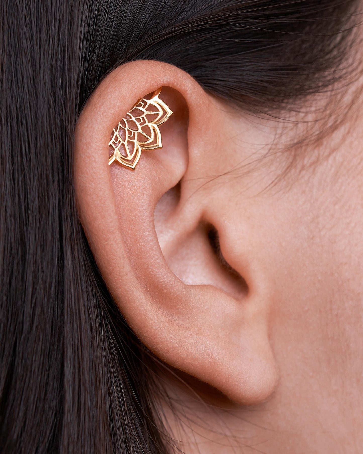 Boho Helix Earring • Geometric Mandala Lotus Flower Hidden Helix • Piercing 18G 16G • Cartilage Bohemian Silver Spiritual Jewelry • CRT023