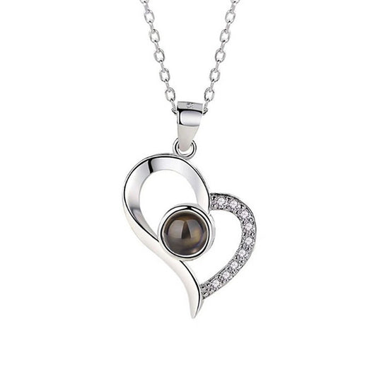 Personalized Heart Photo Projection Necklace With I Love You In 100 Languages