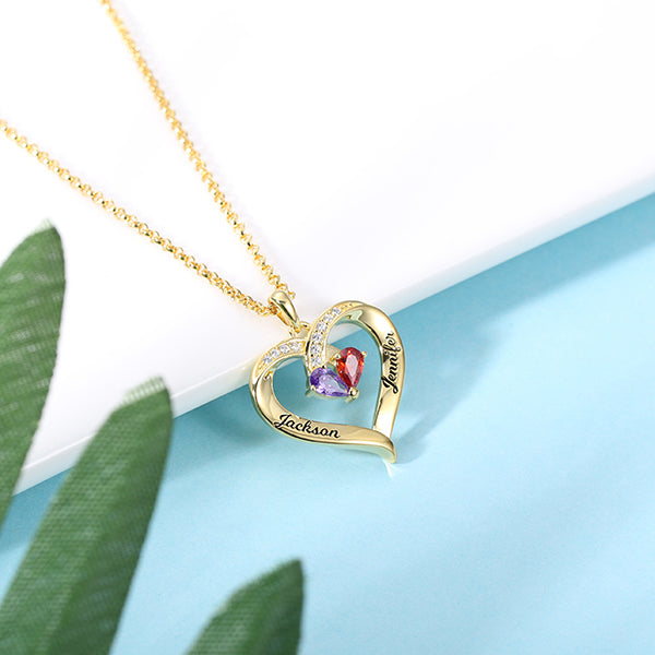Forever Together Engraved Birthstone Necklace in Gold