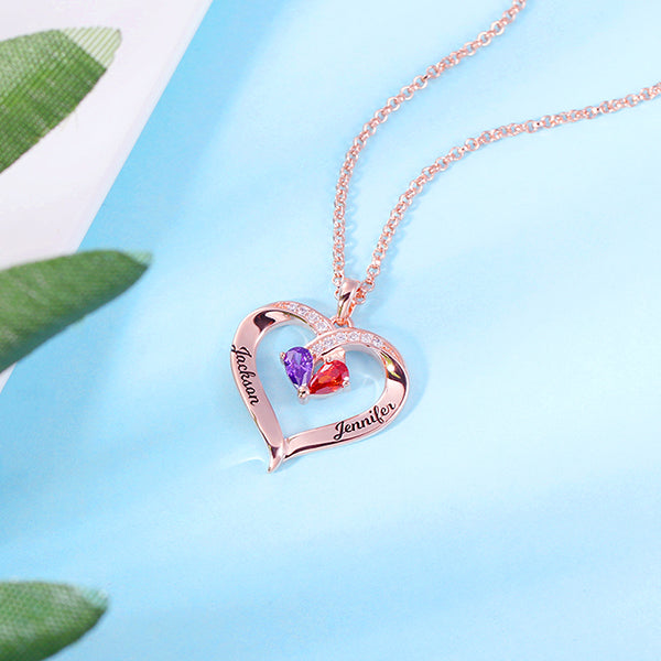 Forever Together Engraved Birthstone Necklace in Rose Gold