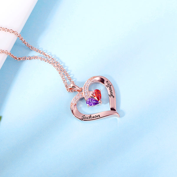 Forever Together Engraved Birthstone Necklace in Rose Gold