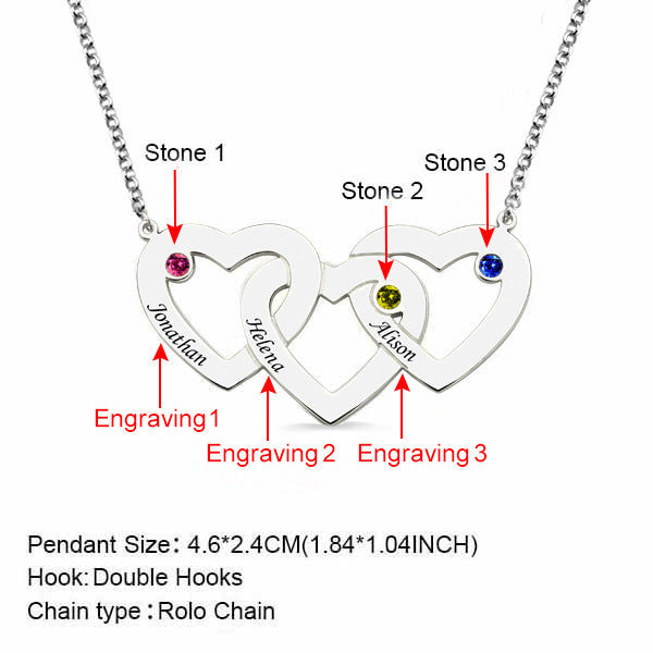 Engraved 1-5 Intertwined Hearts Necklace With Birthstones Sterling Silver