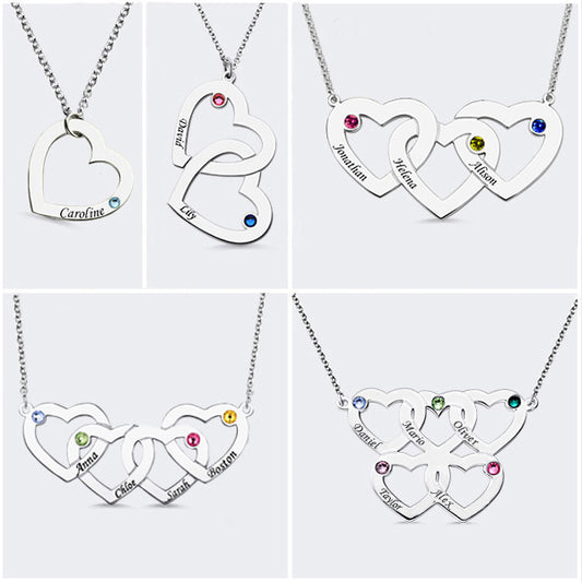 Engraved 1-5 Intertwined Hearts Necklace With Birthstones Sterling Silver