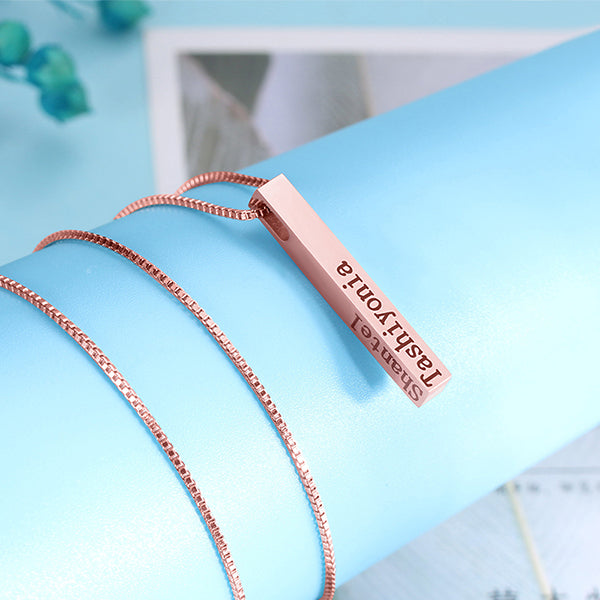 Engraved 4 Sides Bar Necklace Rose Gold