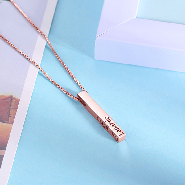 Engraved 4 Sides Bar Necklace Rose Gold