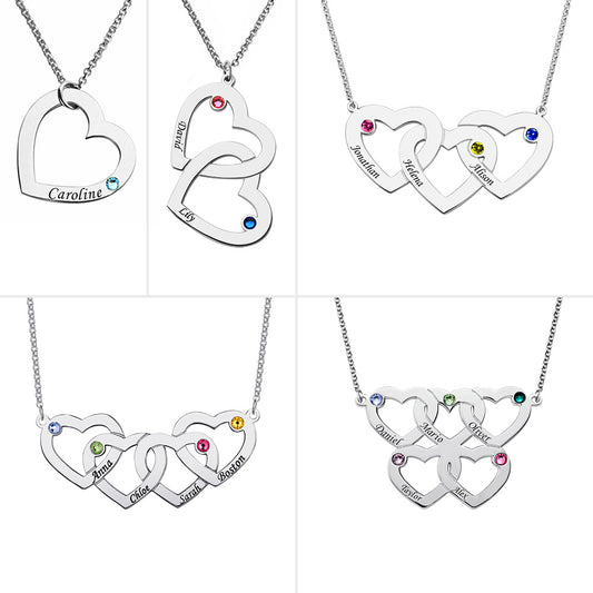Engraved 1-5 Intertwined Hearts Necklace With Birthstones Sterling Silver