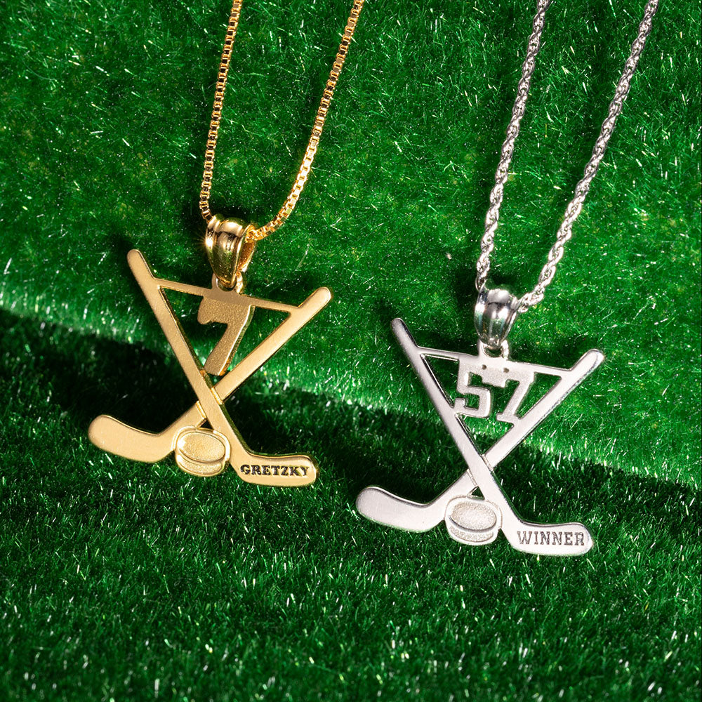 Custom Hockey Necklace, Ice Hockey Sticks Jewelry, Gift for Moms, Fans Girls Hockey Players Team