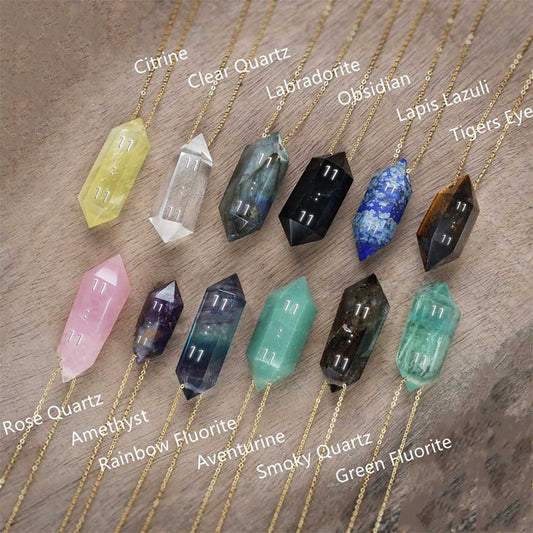 Custom Number Healing Crystal Hexagon Point Necklace