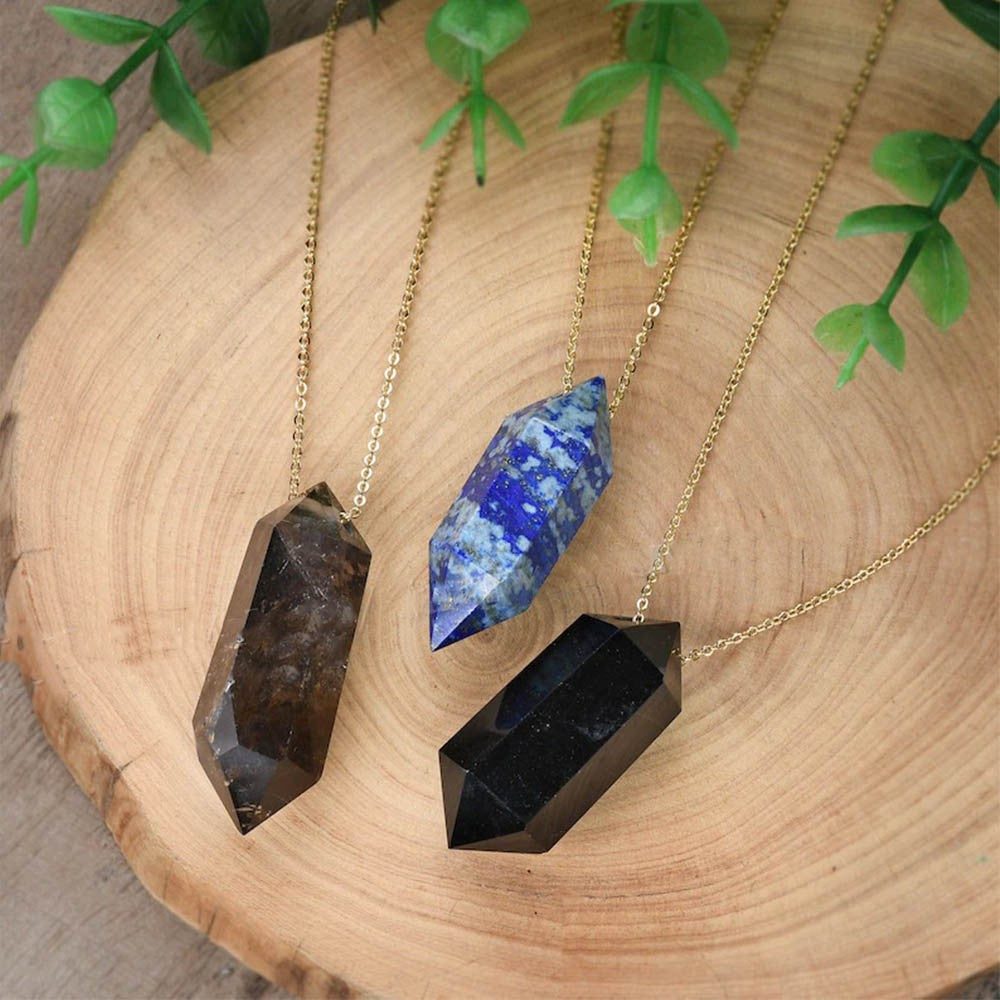 Custom Number Healing Crystal Hexagon Point Necklace