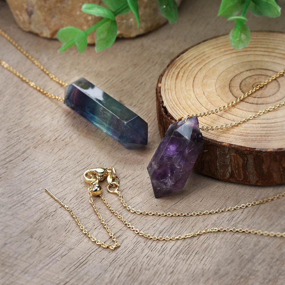 Custom Number Healing Crystal Hexagon Point Necklace
