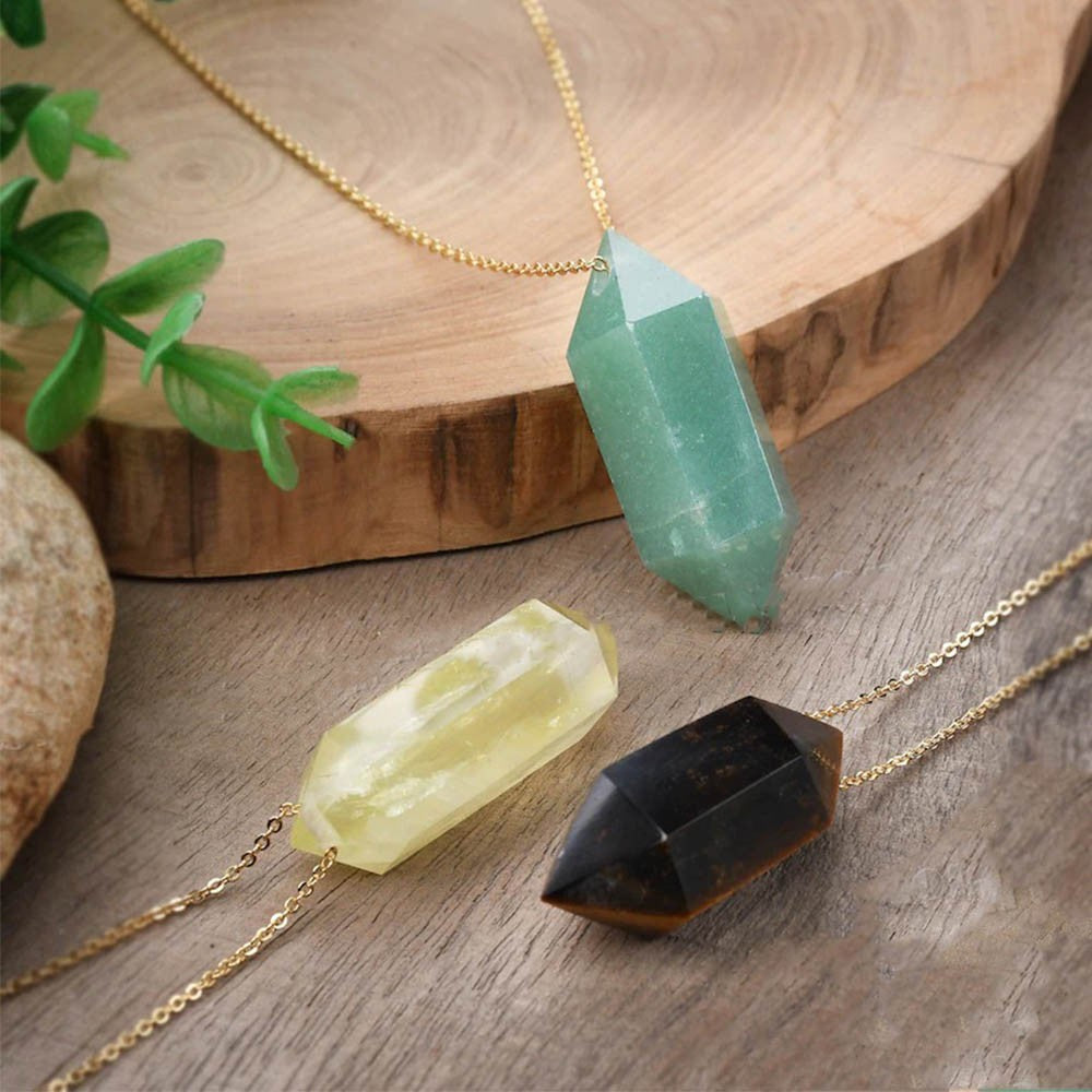 Custom Number Healing Crystal Hexagon Point Necklace