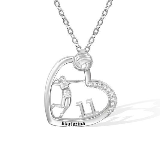 Personalized Volleyball Girls Heart Necklace with Name Number, Sport Jewelry, Birthday/Appreciation Gift for Volleyball Coach/Player/Sports Lover