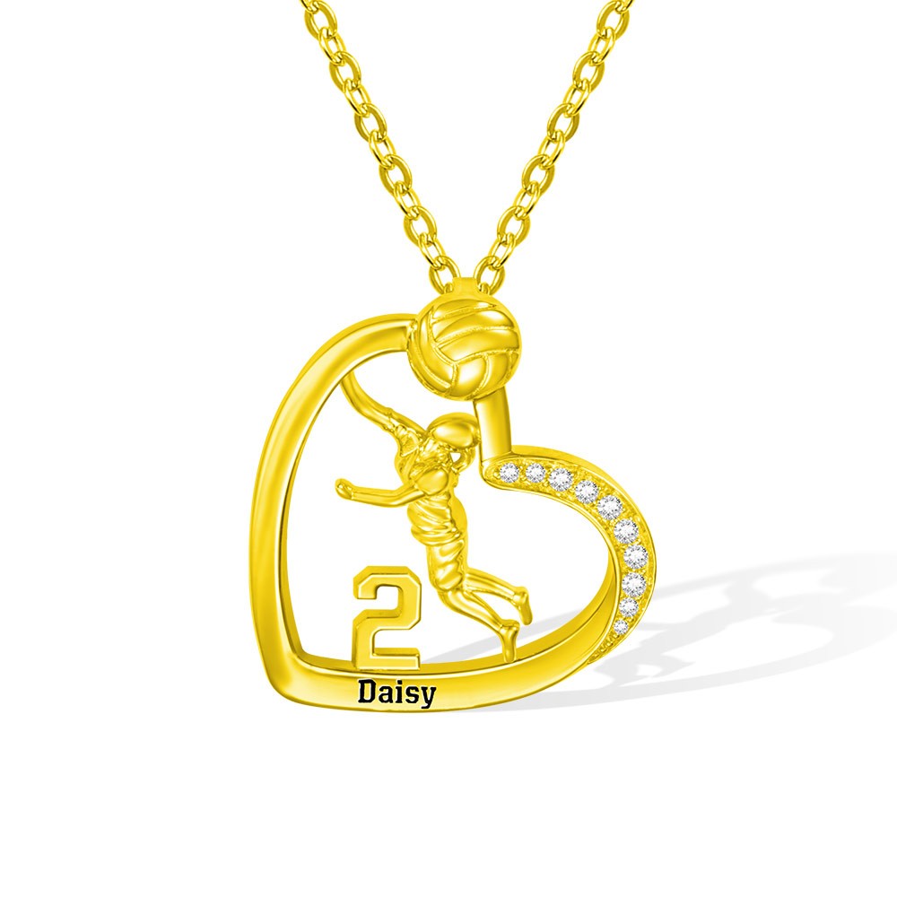 Personalized Volleyball Girls Heart Necklace with Name Number, Sport Jewelry, Birthday/Appreciation Gift for Volleyball Coach/Player/Sports Lover