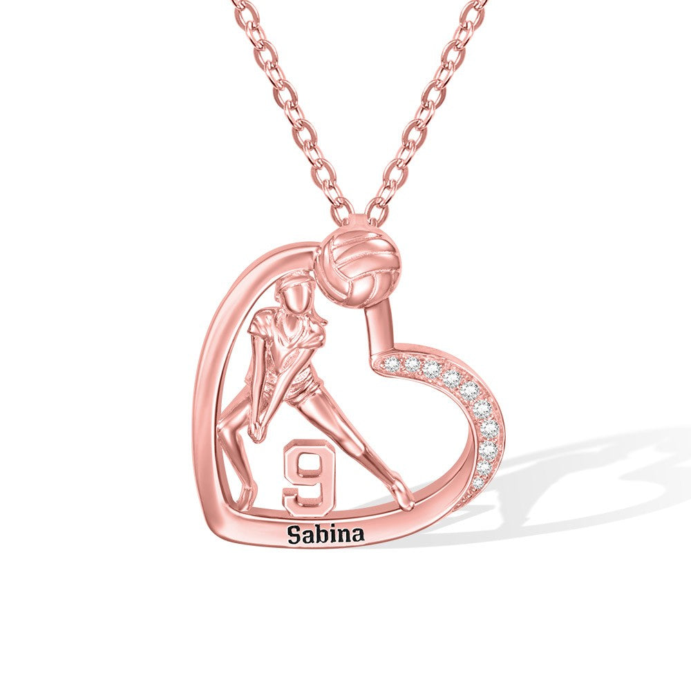 Personalized Volleyball Girls Heart Necklace with Name Number, Sport Jewelry, Birthday/Appreciation Gift for Volleyball Coach/Player/Sports Lover
