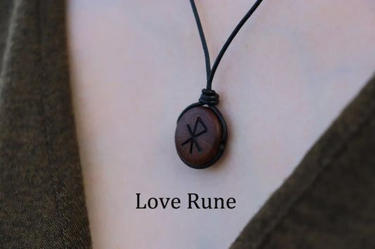 Love Rune Pendant, Viking Necklace, Love Gift Viking Jewelry, Personalized Unisex Wood Necklace