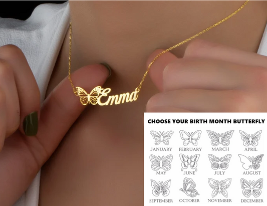 Birth Month Butterfly, Personalized Name Necklace with Butterfly, Mother's Day Gift, Gift For Her