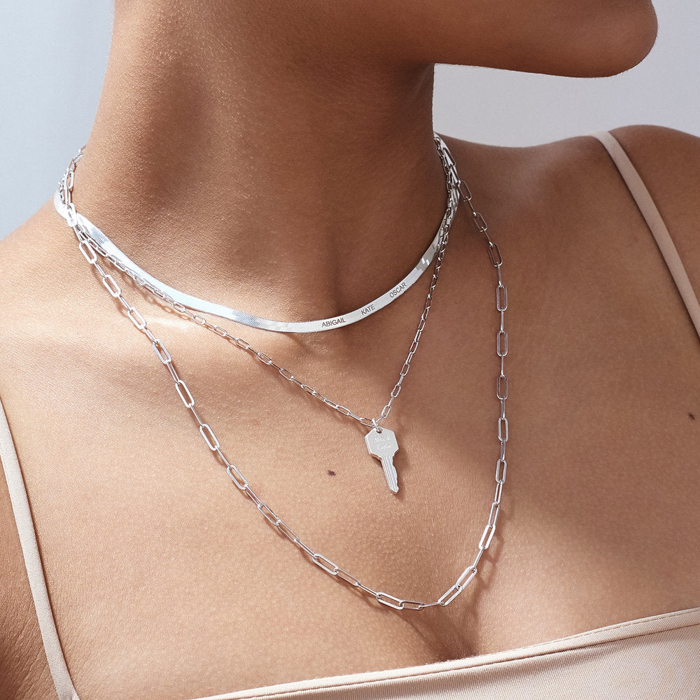 HERRINGBONE ENGRAVED SLIM CHAIN NECKLACE