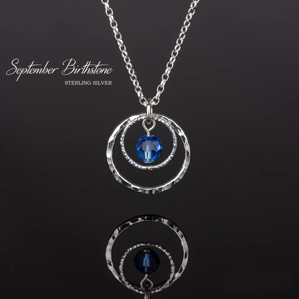 Sterling Silver Circle of Life Necklace, Birthstone Jewellery, Birthday Gift for Women