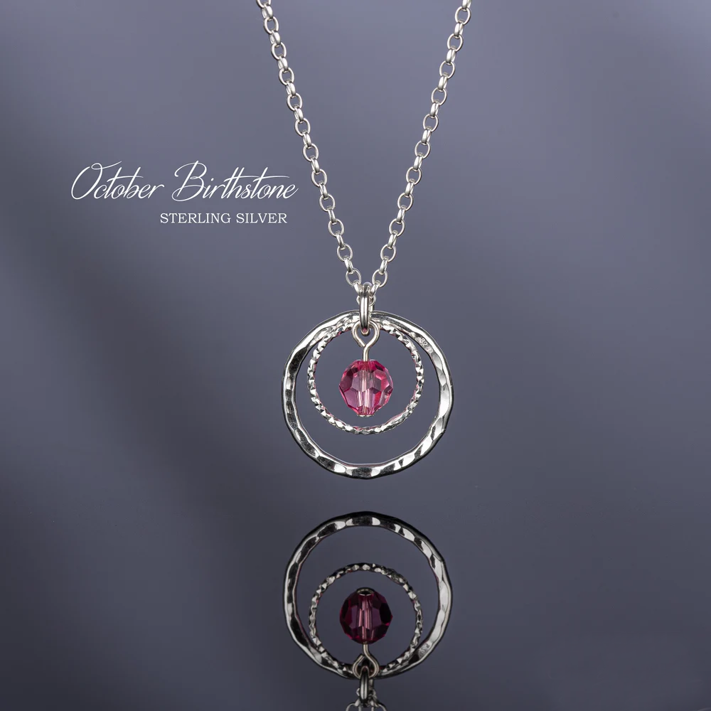 Sterling Silver Circle of Life Necklace, Birthstone Jewellery, Birthday Gift for Women