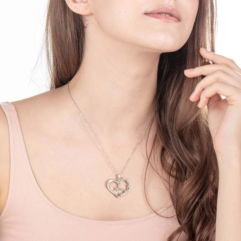 Custom Name Baby Feet Heart Necklace, Sterling Silver/Brass Family Necklace with Birthstone, Mother's Day Gift for New Mom/Mother/Grandmother/Wife