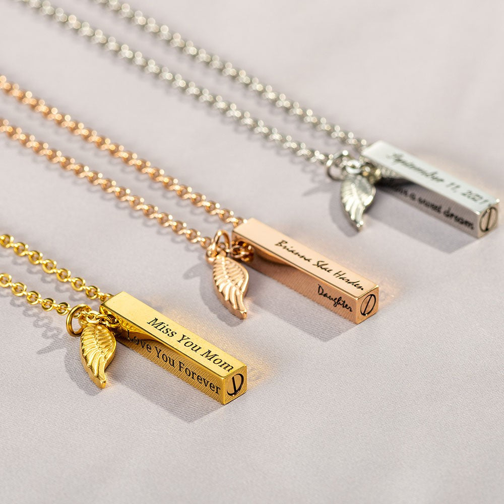 Personalized Engraved Bar Cremation Urn Necklace with Text, Keepsake Engraving Jewelry for Ashes, Memorial Sympathy Gift for Loss of Loved One/Pet