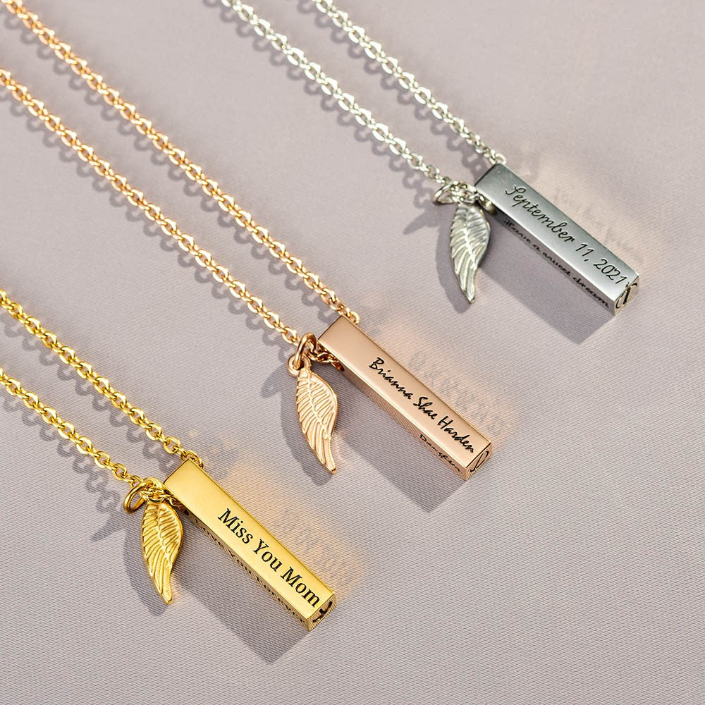 Personalized Engraved Bar Cremation Urn Necklace with Text, Keepsake Engraving Jewelry for Ashes, Memorial Sympathy Gift for Loss of Loved One/Pet