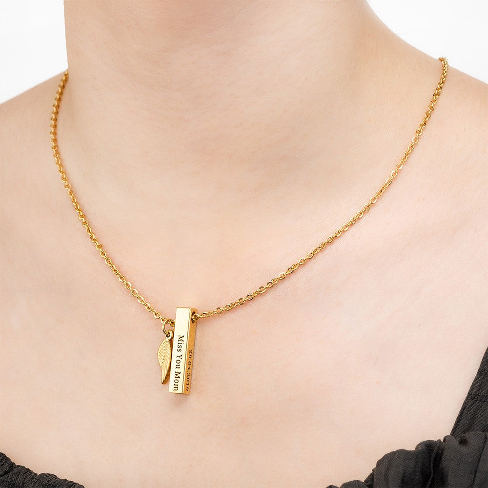 Personalized Engraved Bar Cremation Urn Necklace with Text, Keepsake Engraving Jewelry for Ashes, Memorial Sympathy Gift for Loss of Loved One/Pet