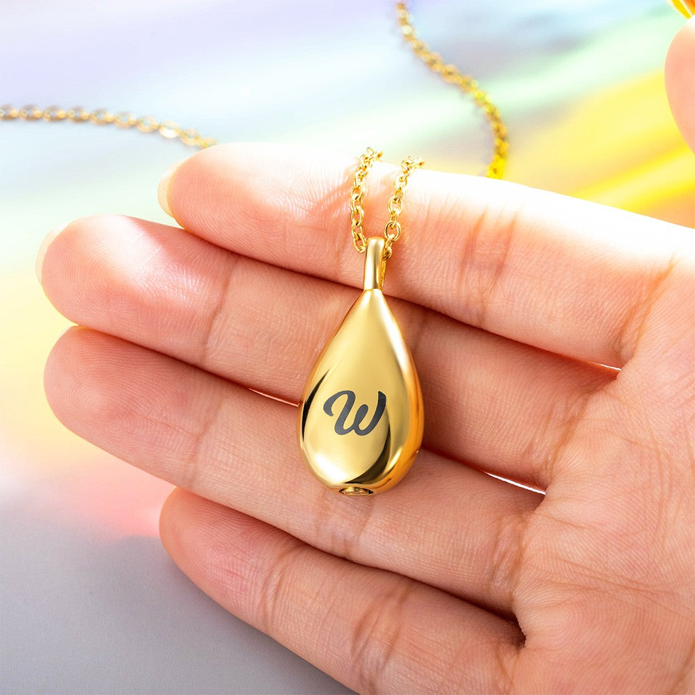 Custom Tiny Teardrop Urn Necklace with Initial, Cremation Urn Jewelry, Stainless Steel/Sterling Silver Necklace, Memorial Gift for Ashes of Human/Pet