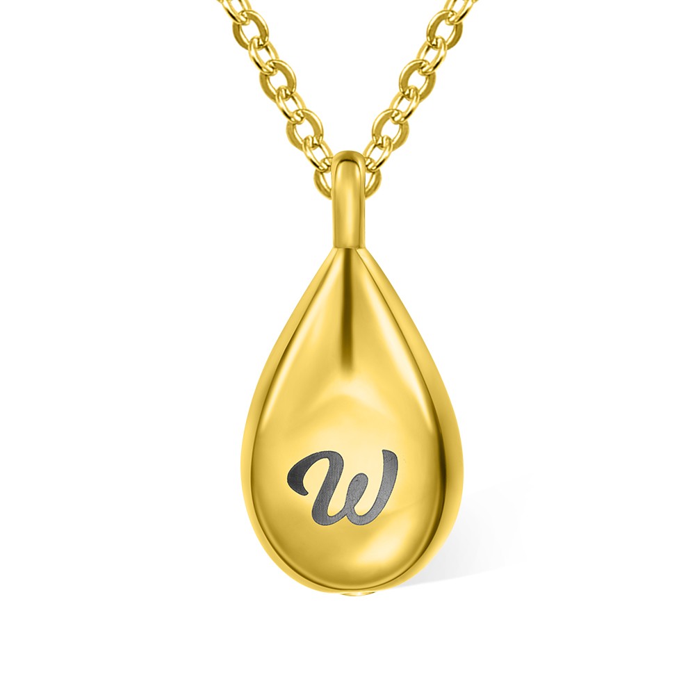 Custom Tiny Teardrop Urn Necklace with Initial, Cremation Urn Jewelry, Stainless Steel/Sterling Silver Necklace, Memorial Gift for Ashes of Human/Pet