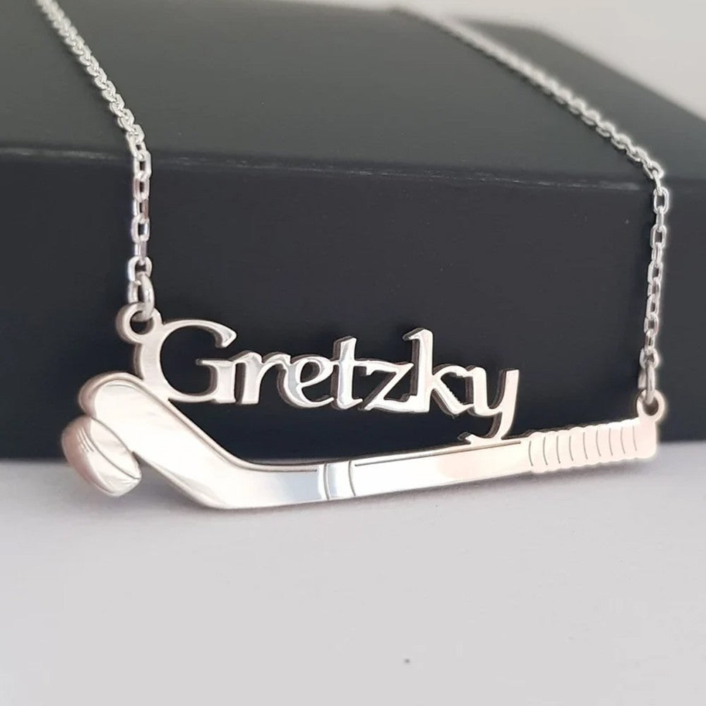 Ice Hockey Name Necklace, 925K Silver Custom Hockey Necklace, Hockey Gift, Hocey Lover Gift, Christmas Gift, Hockey Pendant