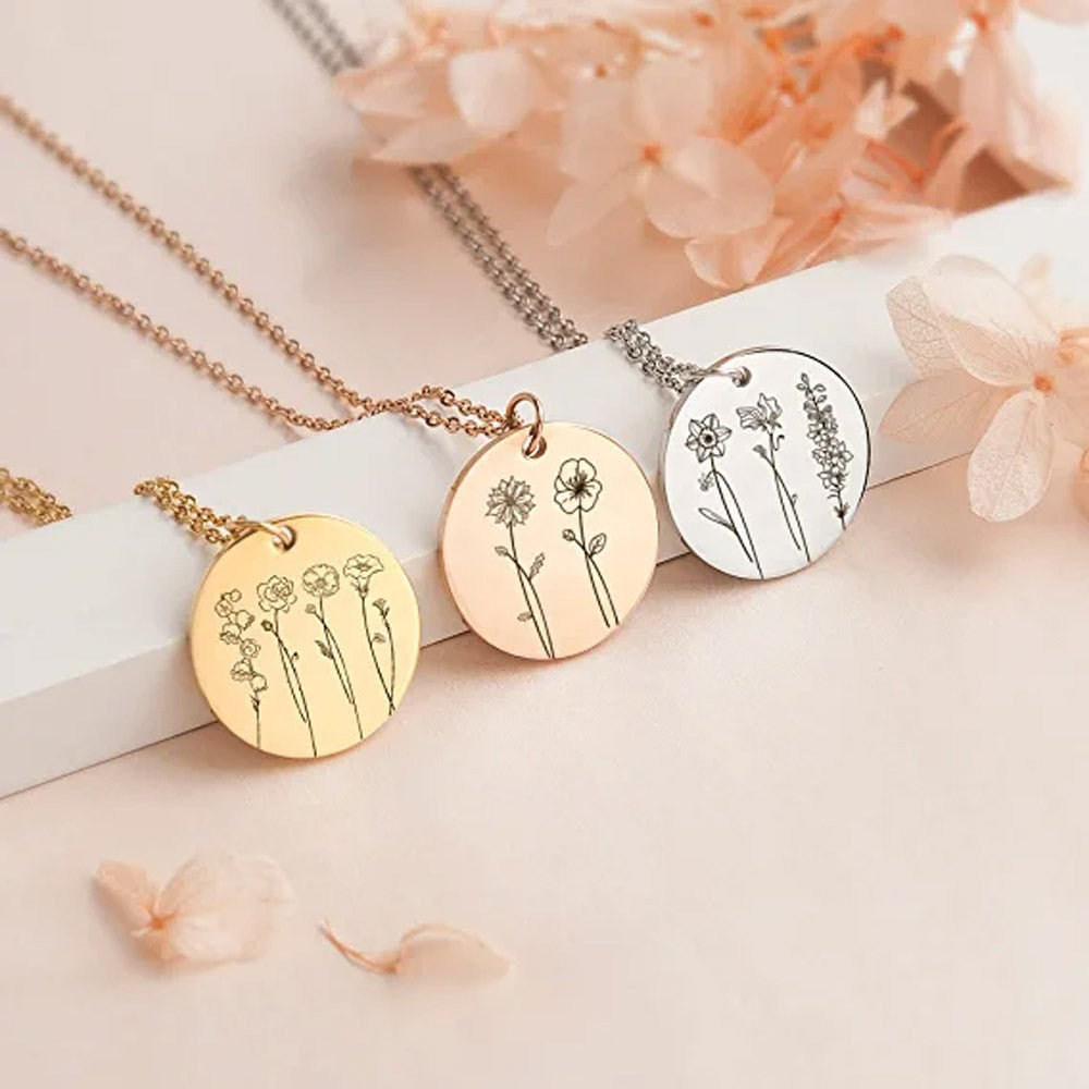 Multiple Birth Month Flowers Necklace Connection of Family and Friends
