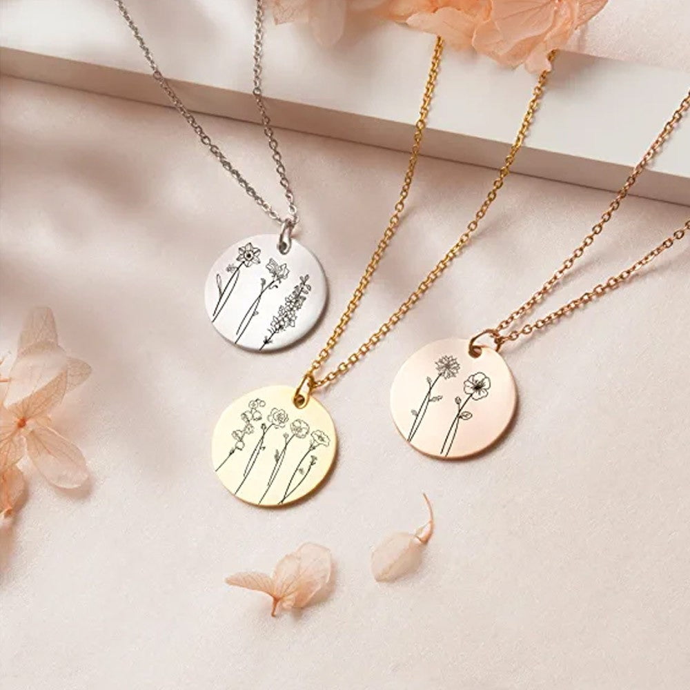 Multiple Birth Month Flowers Necklace Connection of Family and Friends