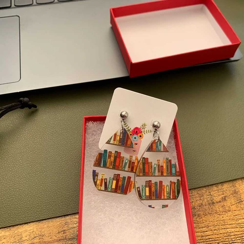 Book Nook Earrings, Librarian Earrings, Book Lover Earrings, Modern Statement Earrings