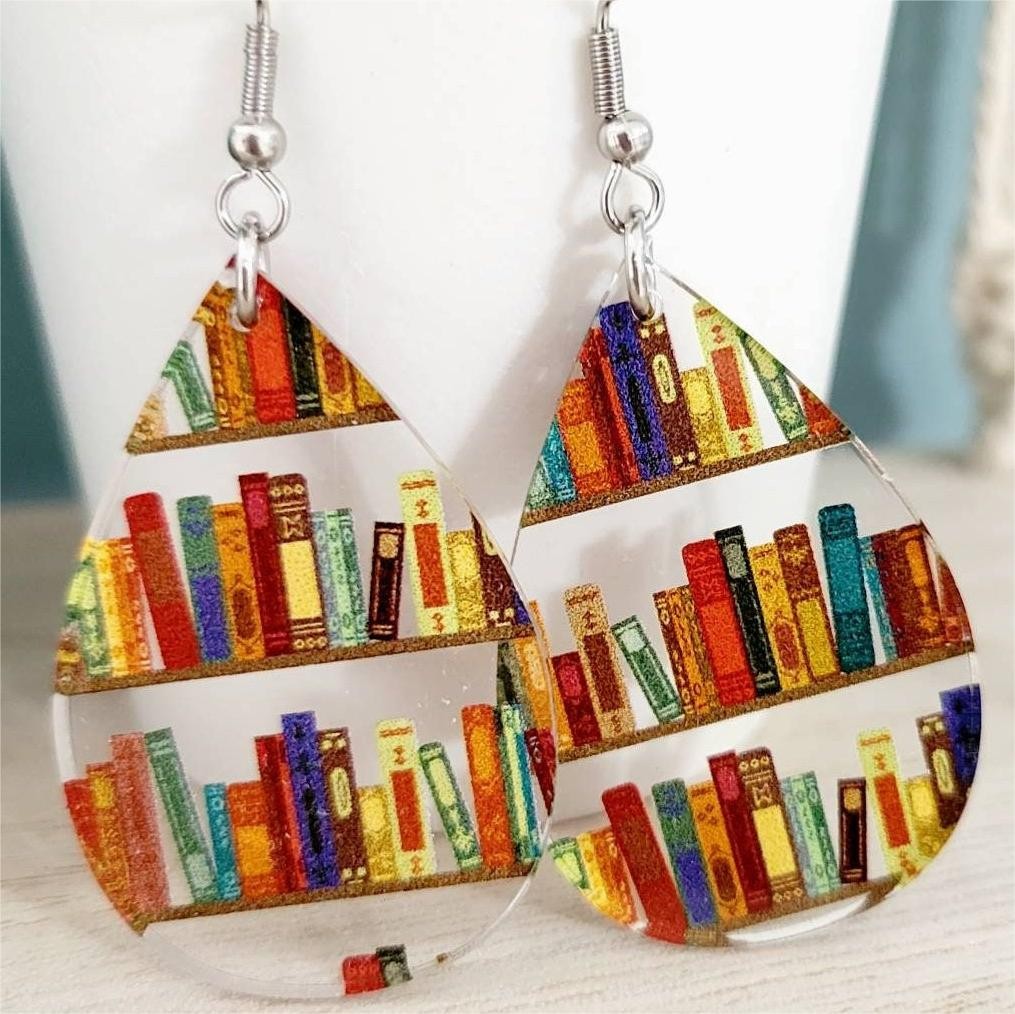Book Nook Earrings, Librarian Earrings, Book Lover Earrings, Modern Statement Earrings