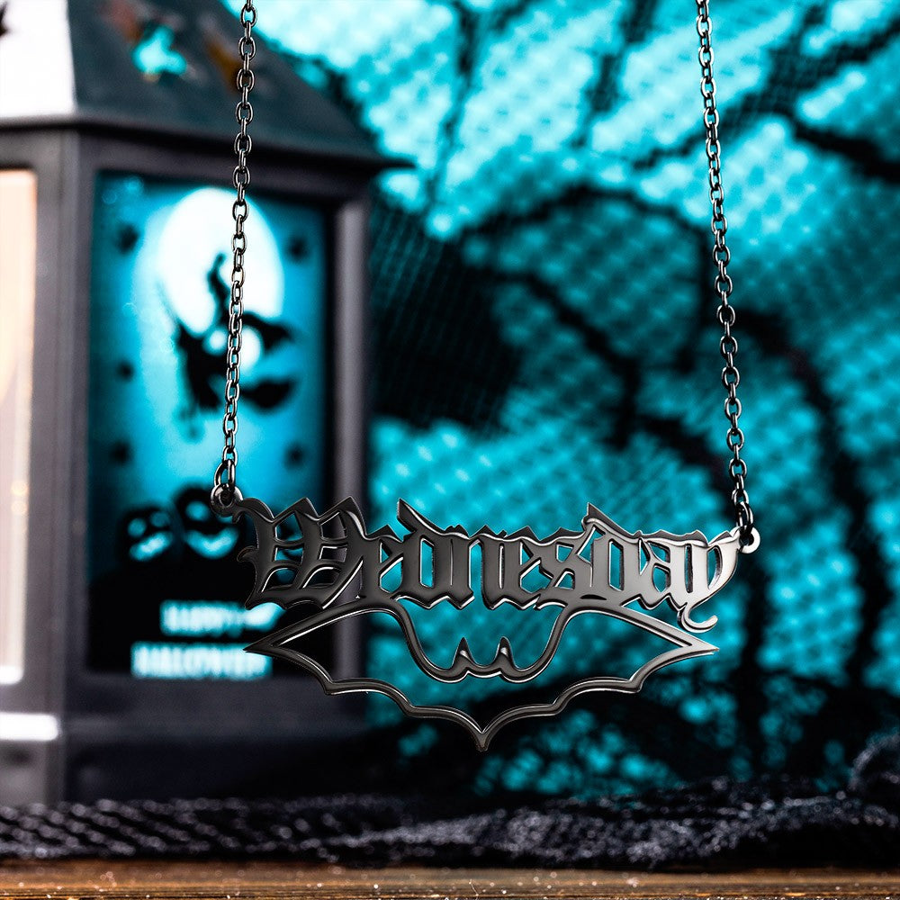 Custom Bat Witch Pumpkin Ghost Name Necklace, Gothic Name Plate Necklace, Halloween Jewelry, Halloween/Birthday Gift for Girls/Women