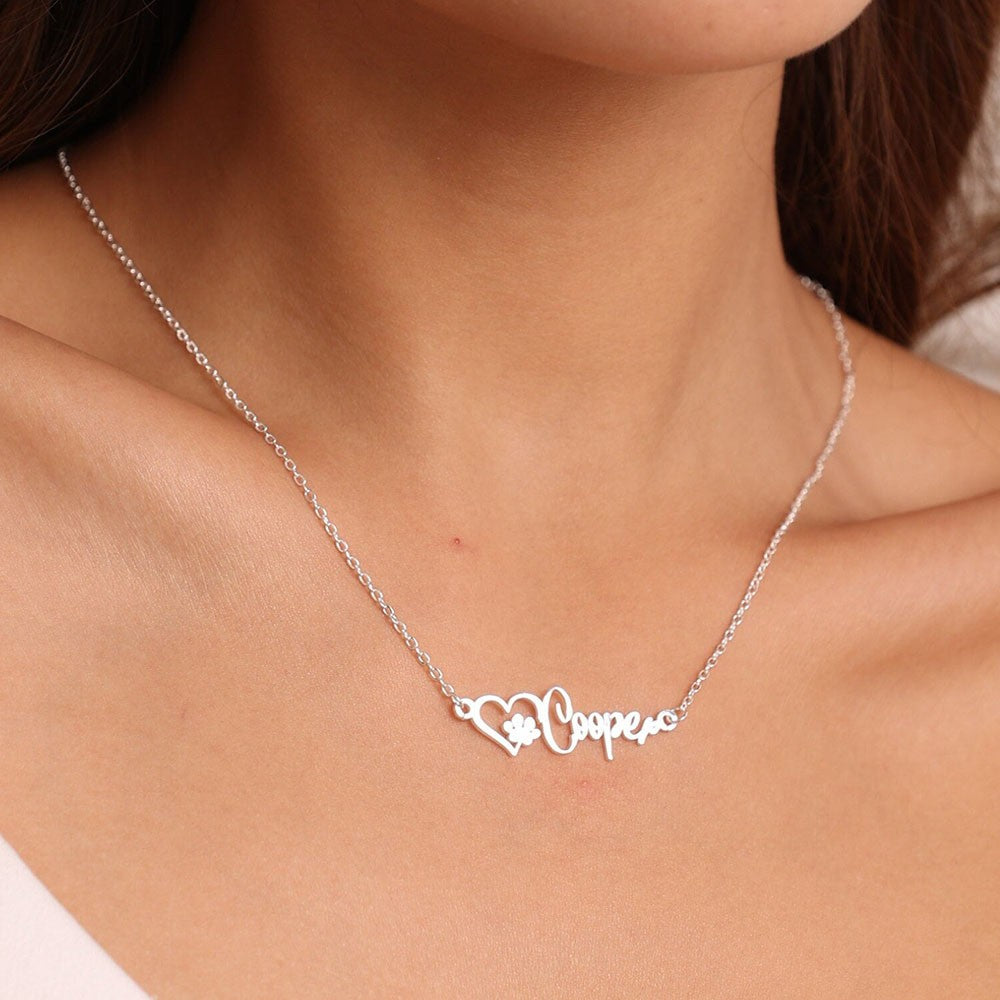 Name Necklace with Paw, Personalized Dog Paw Necklace, Pet Memorial Gift, Custom Cat Paw Necklace with Name