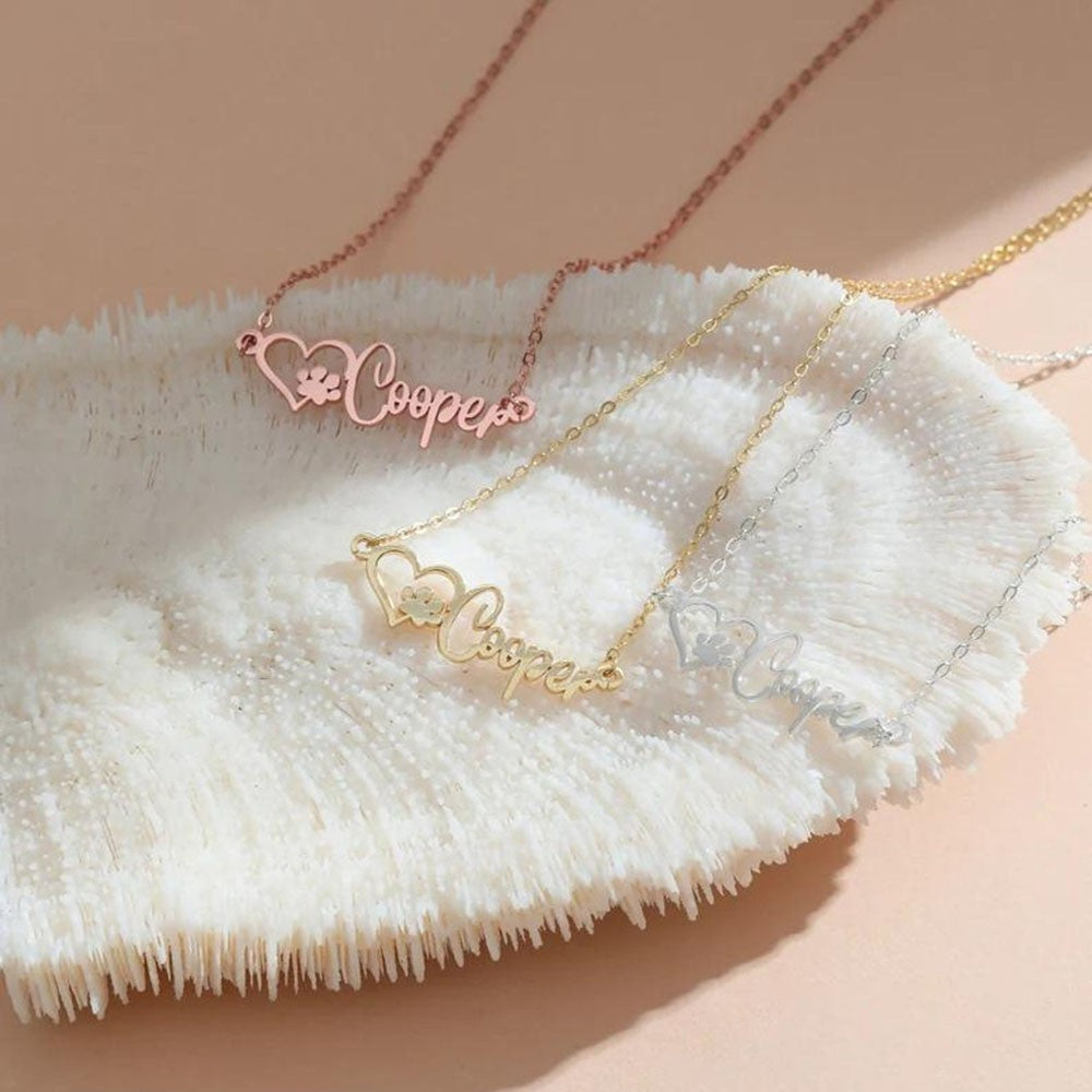 Name Necklace with Paw, Personalized Dog Paw Necklace, Pet Memorial Gift, Custom Cat Paw Necklace with Name