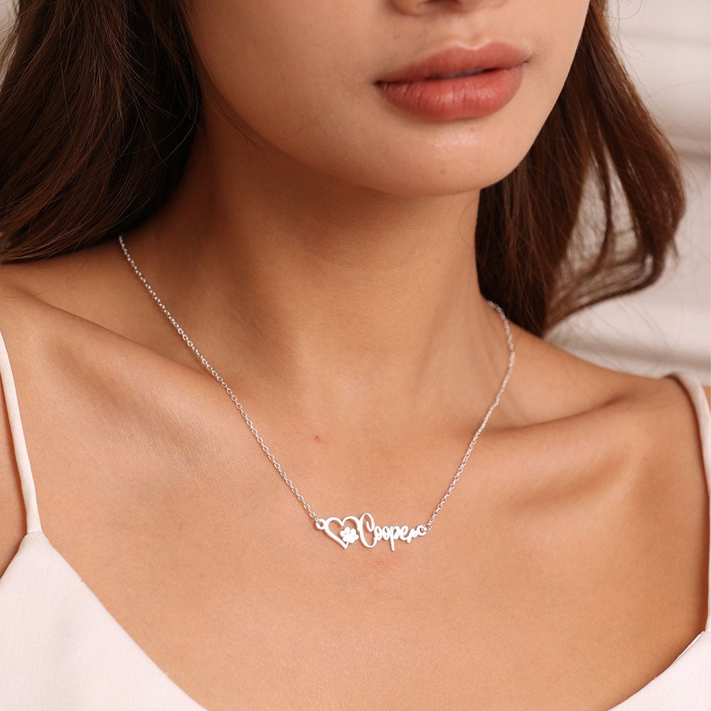 Name Necklace with Paw, Personalized Dog Paw Necklace, Pet Memorial Gift, Custom Cat Paw Necklace with Name