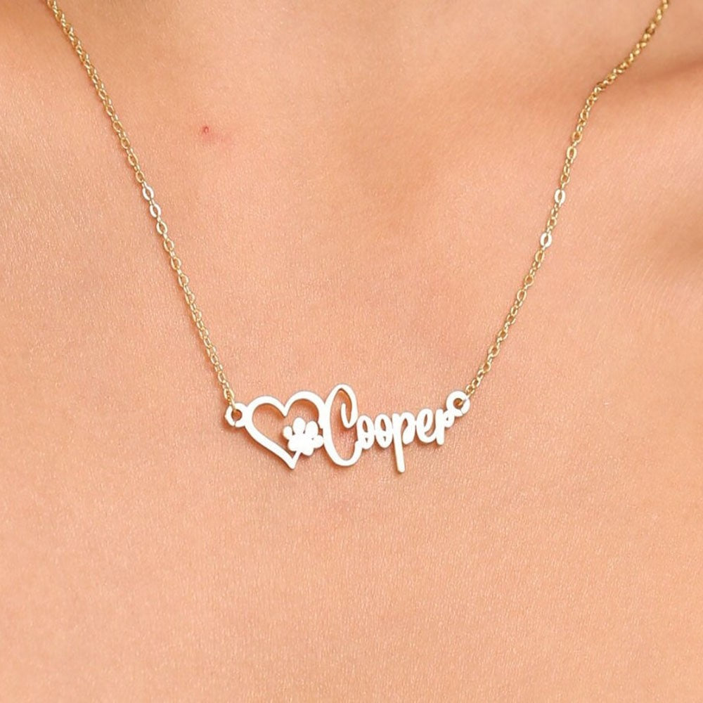 Name Necklace with Paw, Personalized Dog Paw Necklace, Pet Memorial Gift, Custom Cat Paw Necklace with Name