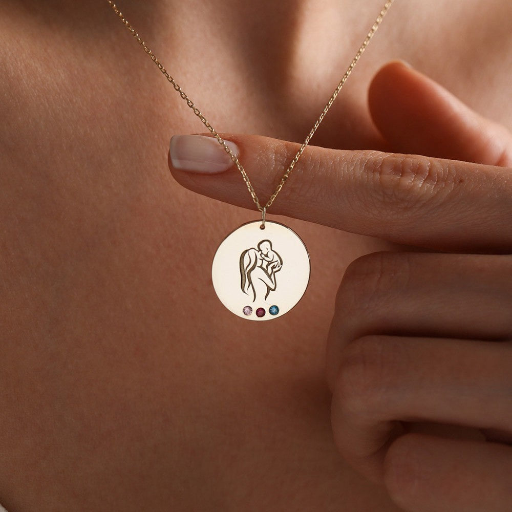 Solid Gold Family Birthstone Necklace, Birthstone Gift, Mother's Day Gift, Gift for Mom, Birthday Gift, Birthstone Jewelry, Gift for Her