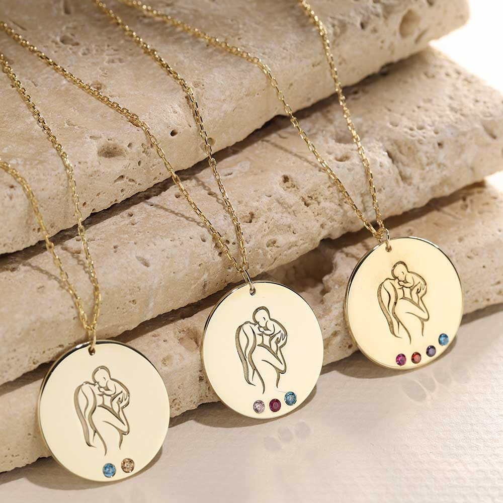 Solid Gold Family Birthstone Necklace, Birthstone Gift, Mother's Day Gift, Gift for Mom, Birthday Gift, Birthstone Jewelry, Gift for Her